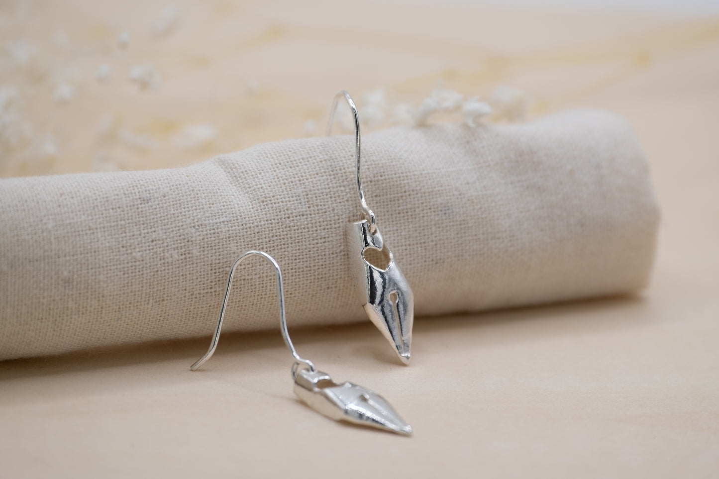 silver pen nib earrings