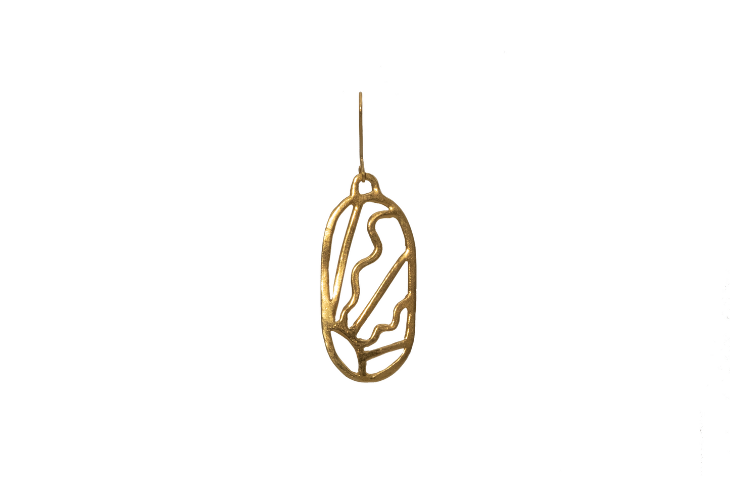 A large art deco sunbeam pendant earring in gold plated silver