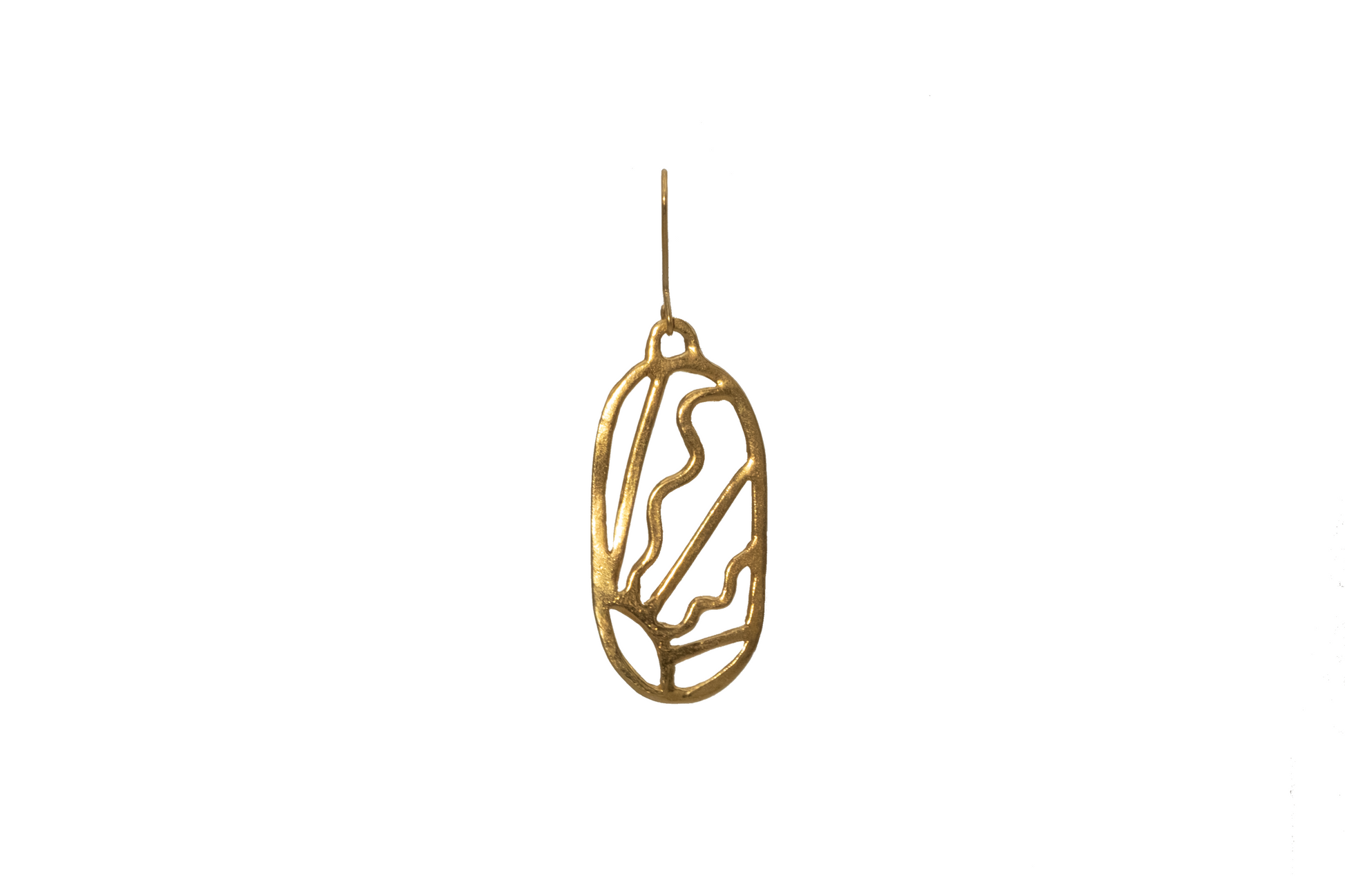 A large art deco sunbeam pendant earring in gold plated silver